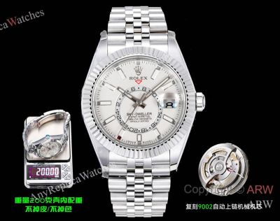 High Quality Replica ROLEX SKY-DWELLER Silver 316L Oyster Three/Five-Bead Stainless Steel Strap White Enamel Radiant Sunburst Face Dial Silver Case Watch 42mm